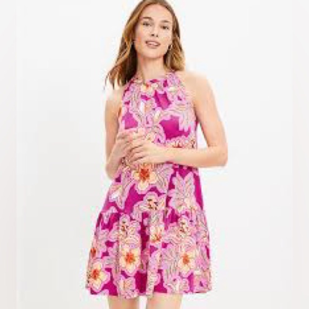 LOFT Ann Taylor Pink Floral Sleeveless Swing Dress Sz. L NWT